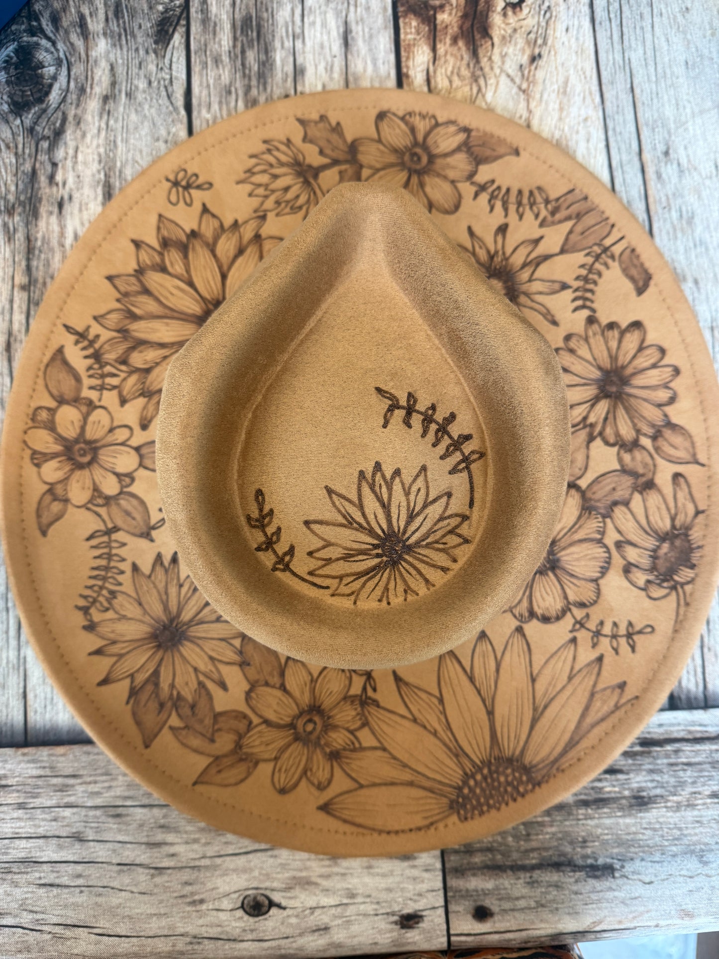 Sunflower hat with under brim flower