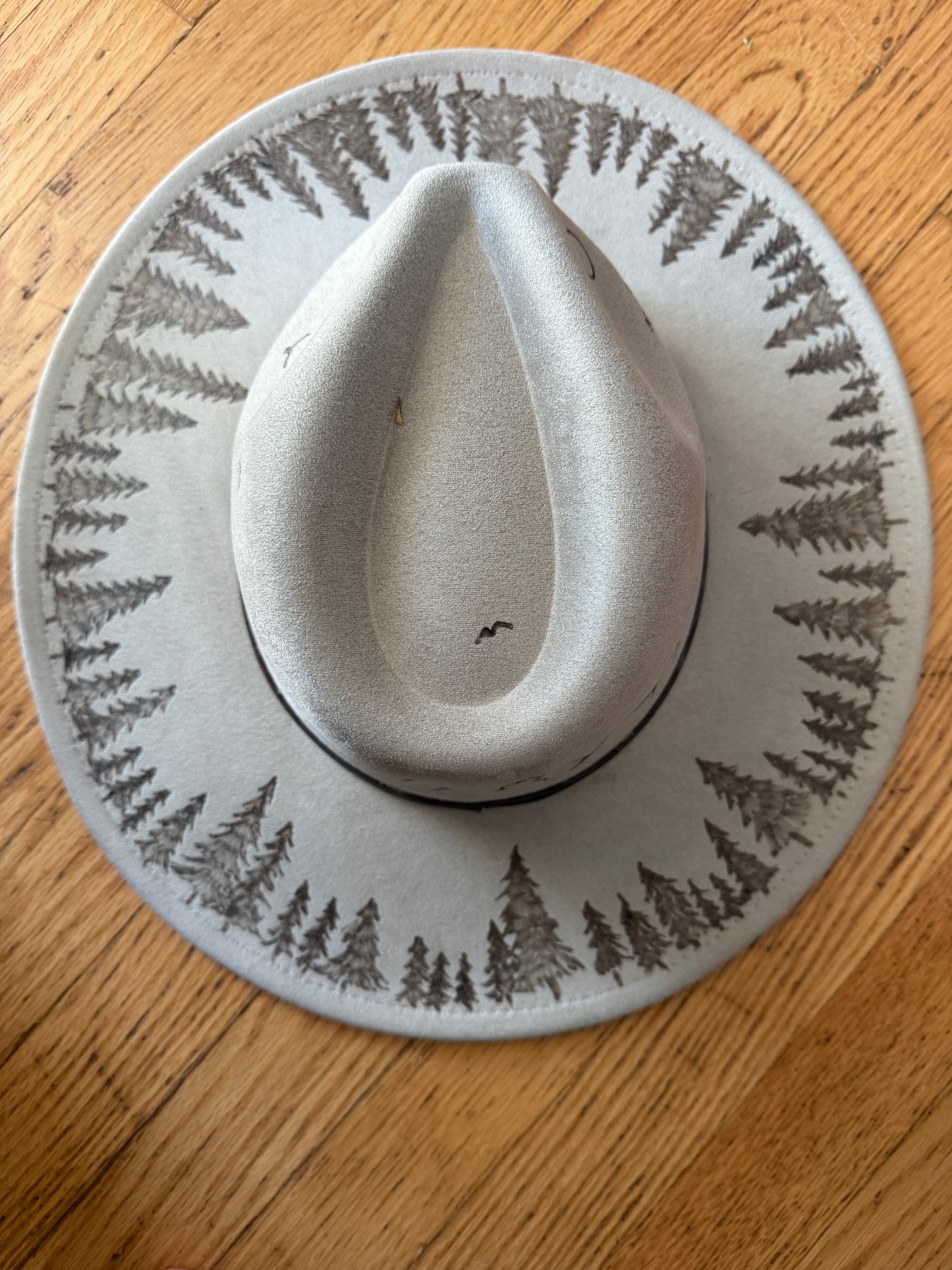 Mountain scene with trees on brim