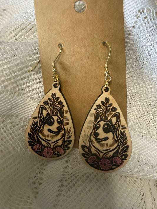 Corgi with floral design (painted)