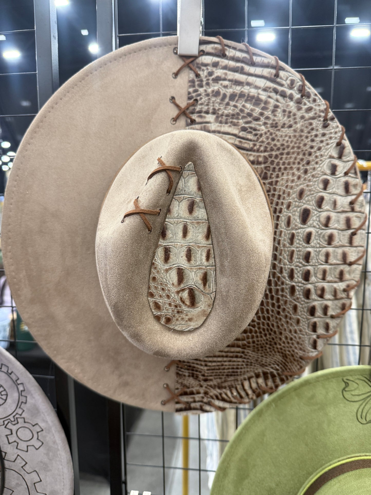 Adjustable Fedora with Alligator Leather and Stitching
