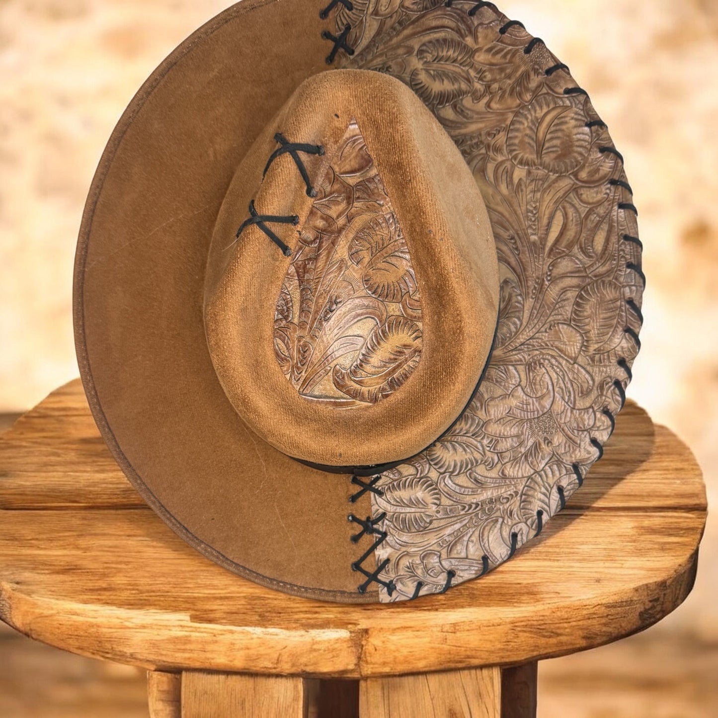 Adjustable Fedora with Embossed Leather and Stitching