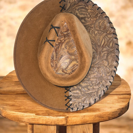 Adjustable Fedora with Embossed Leather and Stitching