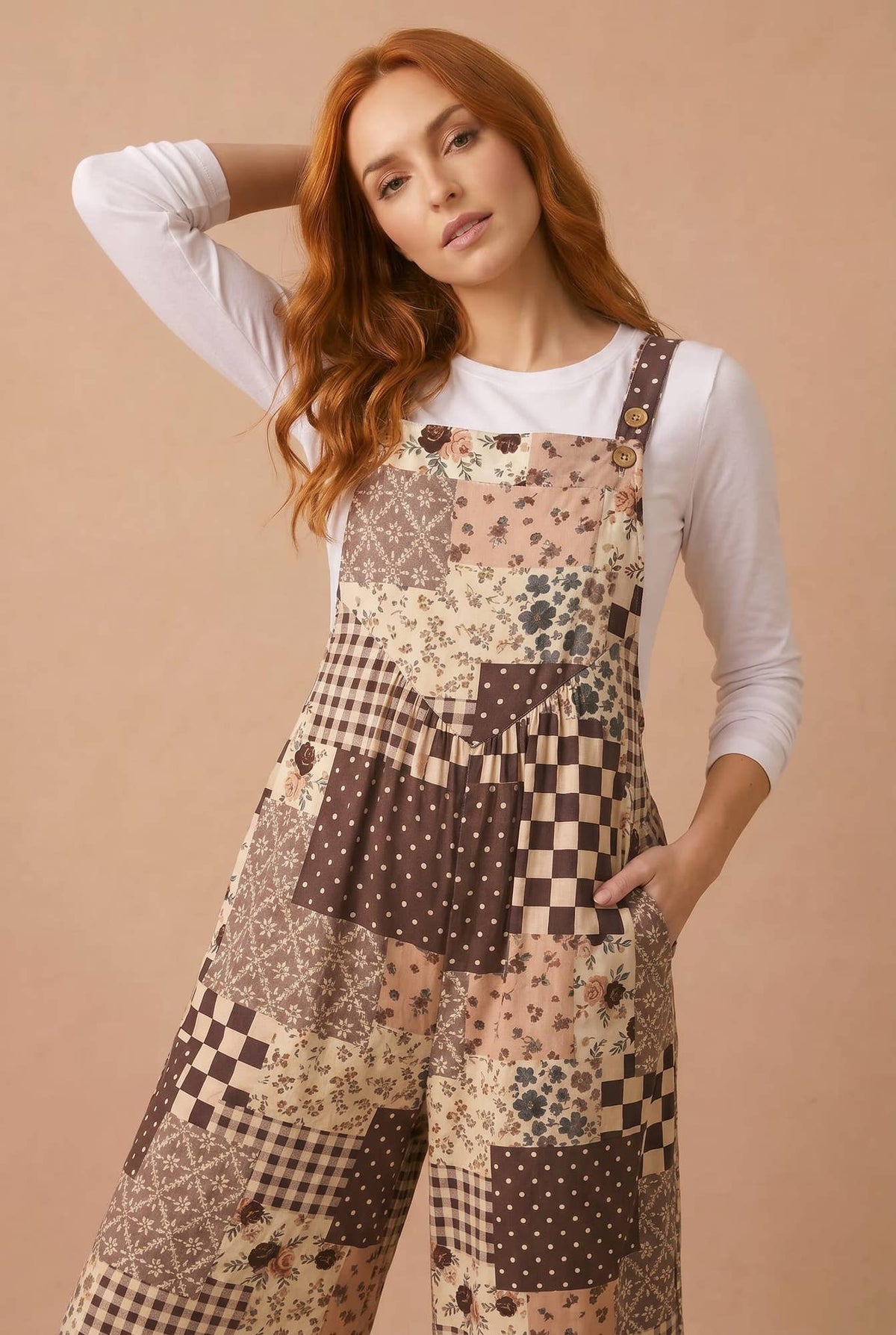 Floral Patchwork Wide Leg Overalls — image 1