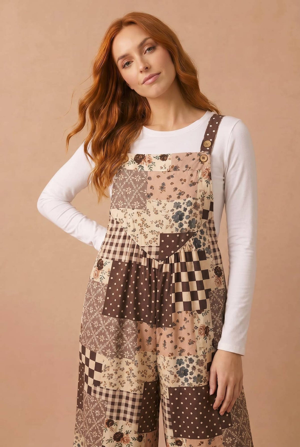 Floral Patchwork Wide Leg Overalls — image 2