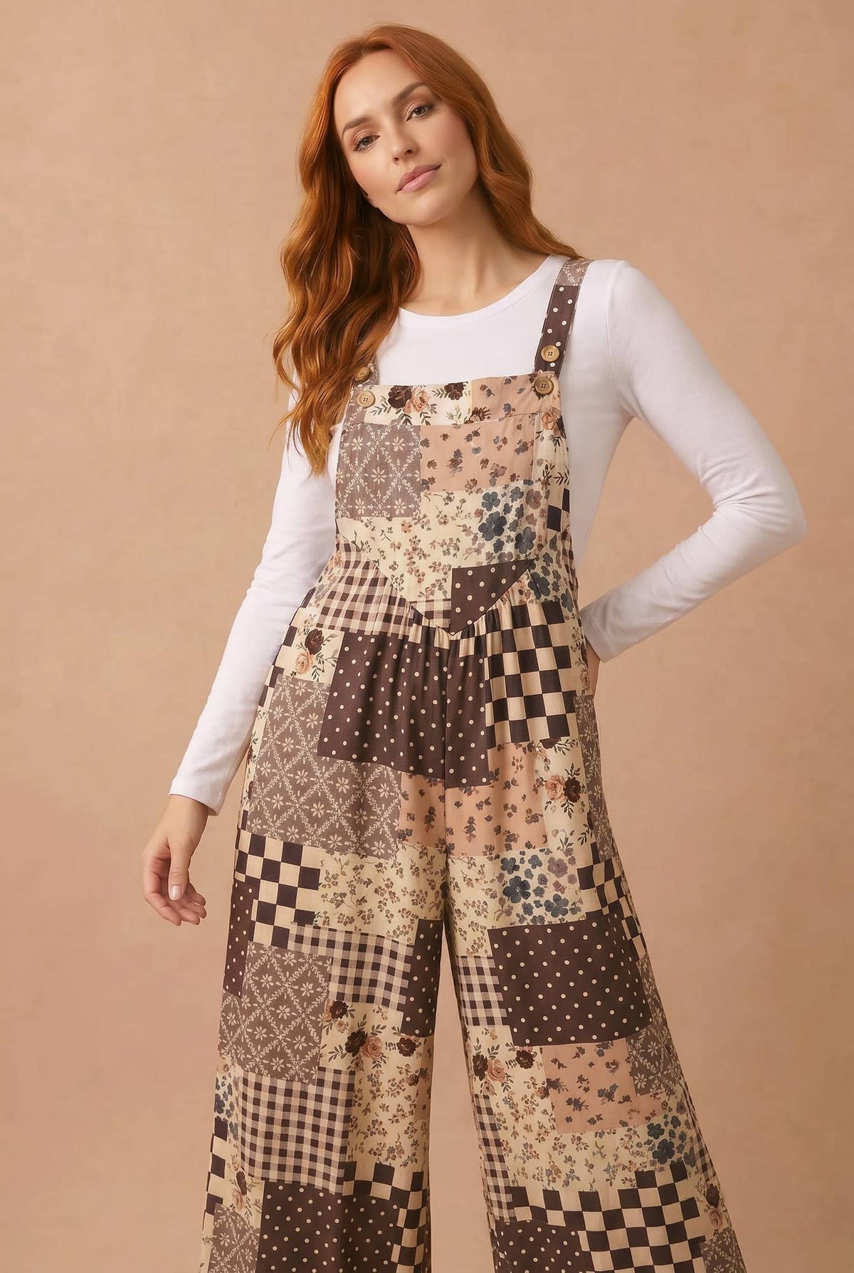 Floral Patchwork Wide Leg Overalls — variant image 2