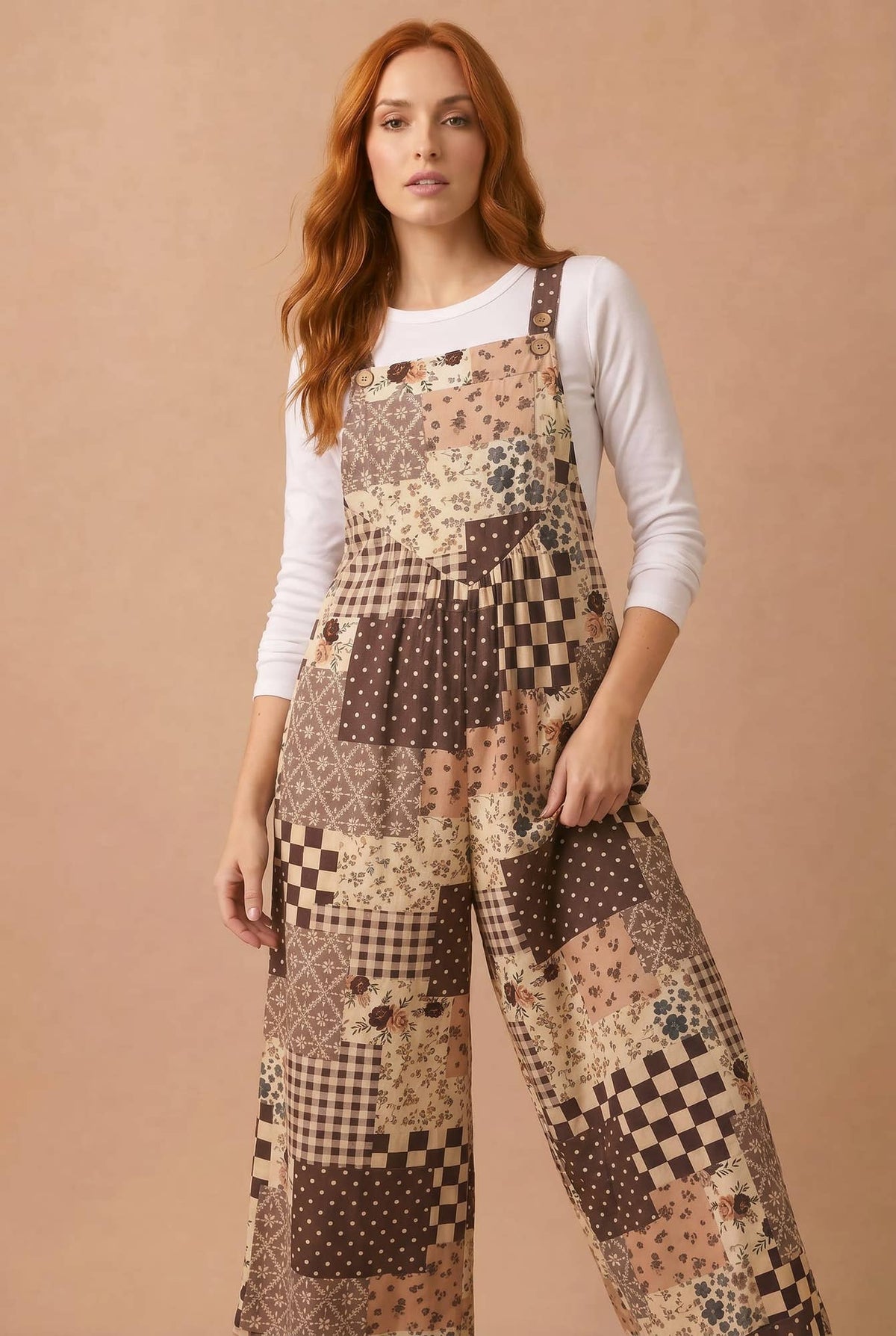Floral Patchwork Wide Leg Overalls — image 4