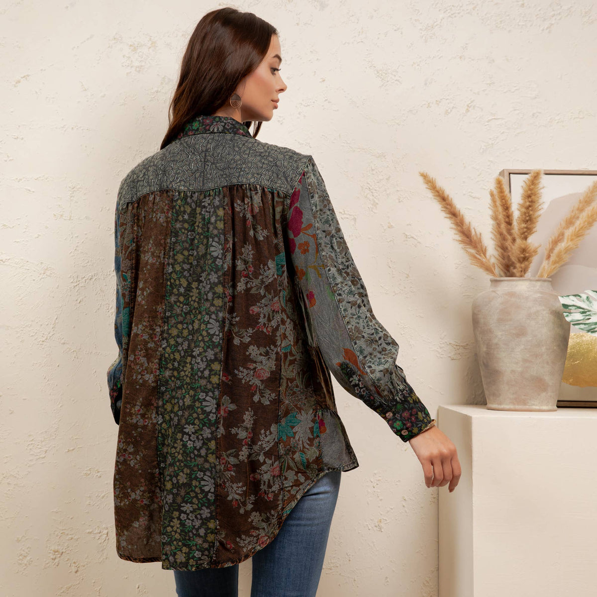 Vintage Floral Boho Ruffle Hem Button Down Tunic Top NEW — image 12