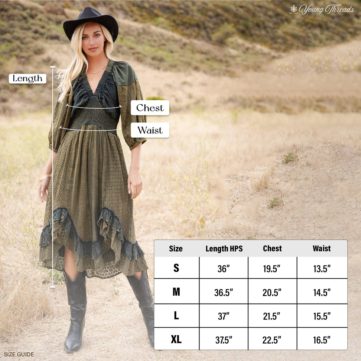 Vintage V-Neck Boho Eyelet Midi Dress - Asymmetrical Ruffle — image 10