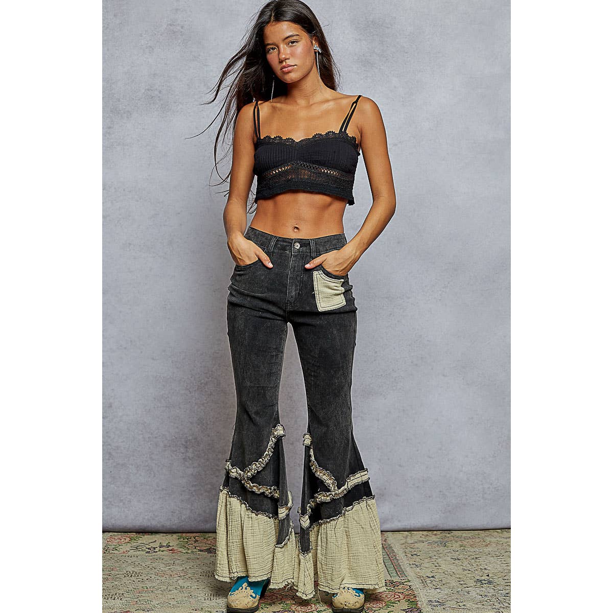 Vintage Washing Solid Double Gauze Ruffle Twill Pants — image 2