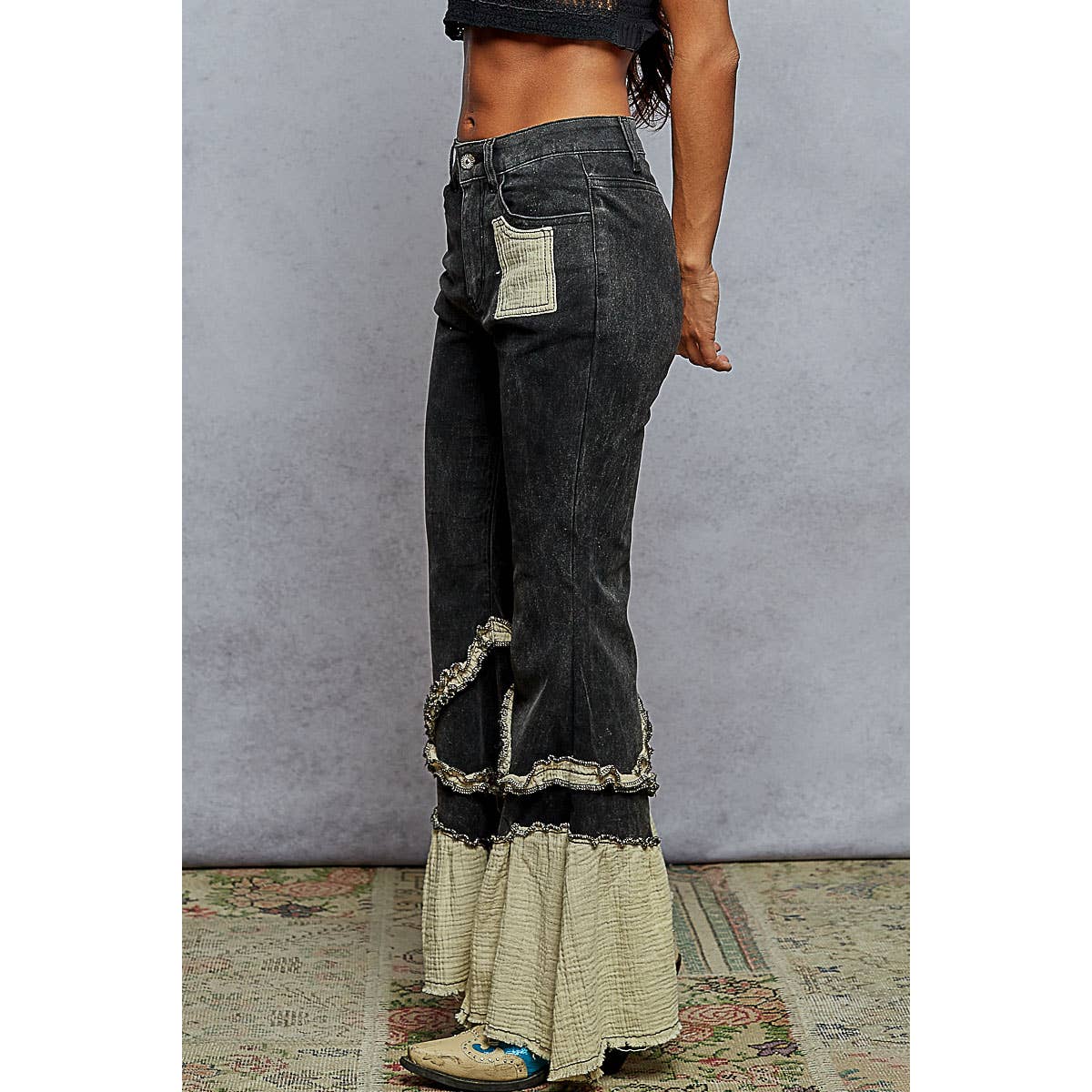Vintage Washing Solid Double Gauze Ruffle Twill Pants — image 4