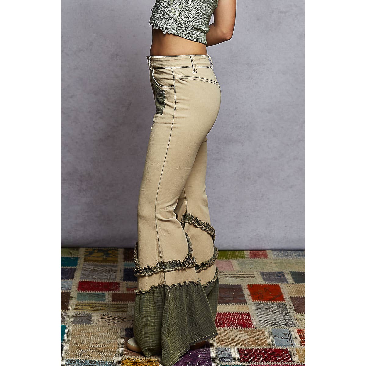 Vintage Washing Solid Double Gauze Ruffle Twill Pants — image 5