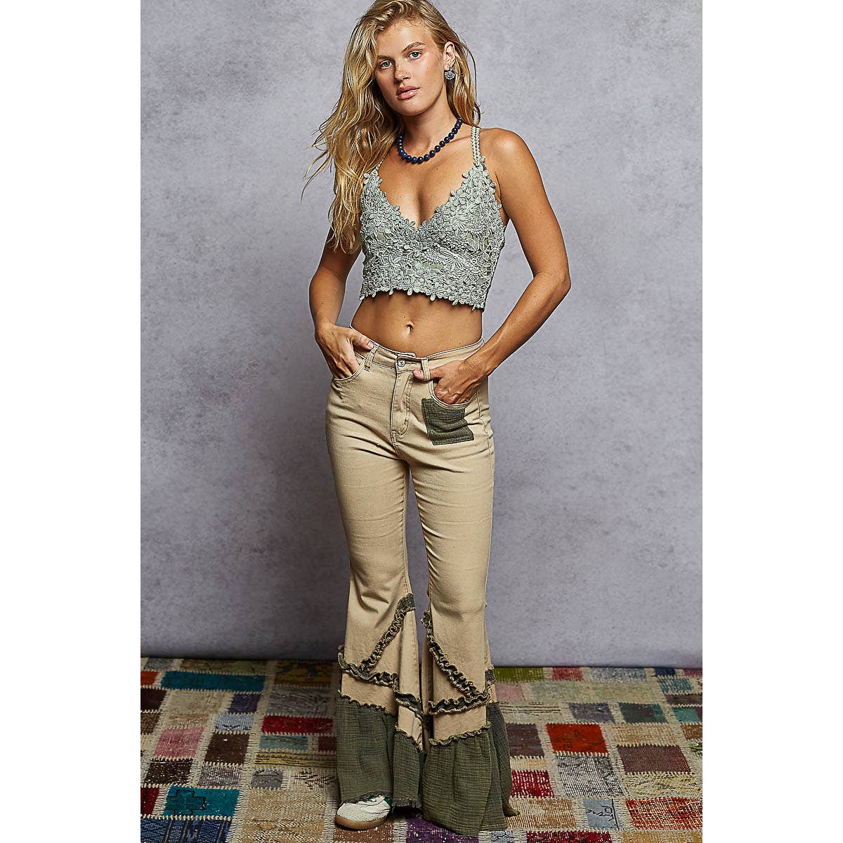 Vintage Washing Solid Double Gauze Ruffle Twill Pants — image 8