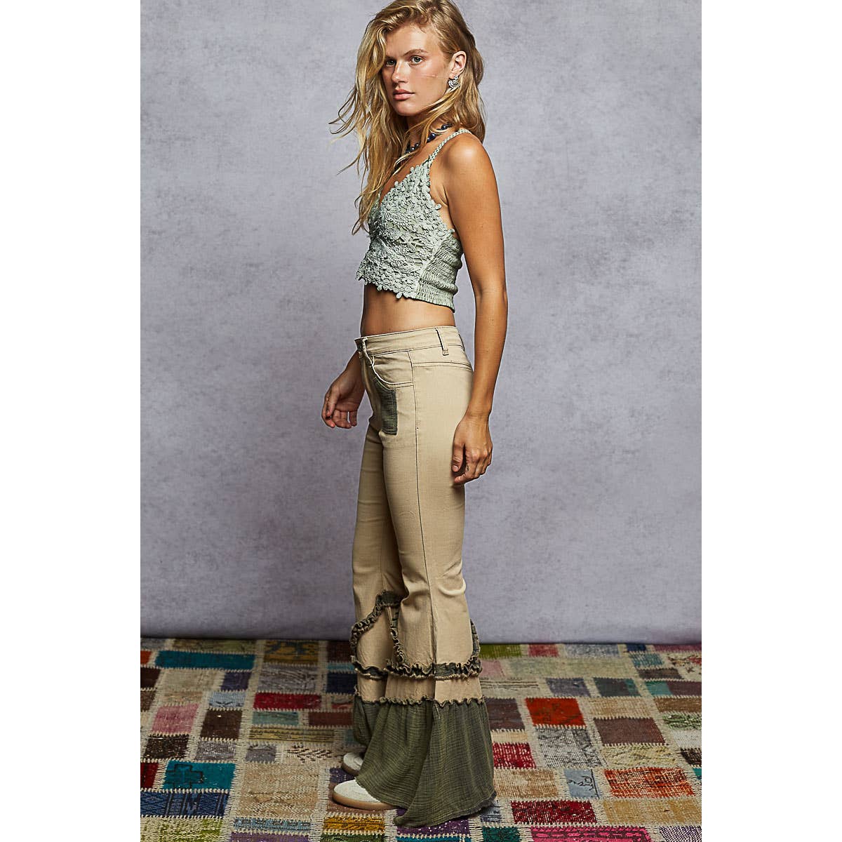 Vintage Washing Solid Double Gauze Ruffle Twill Pants — image 9