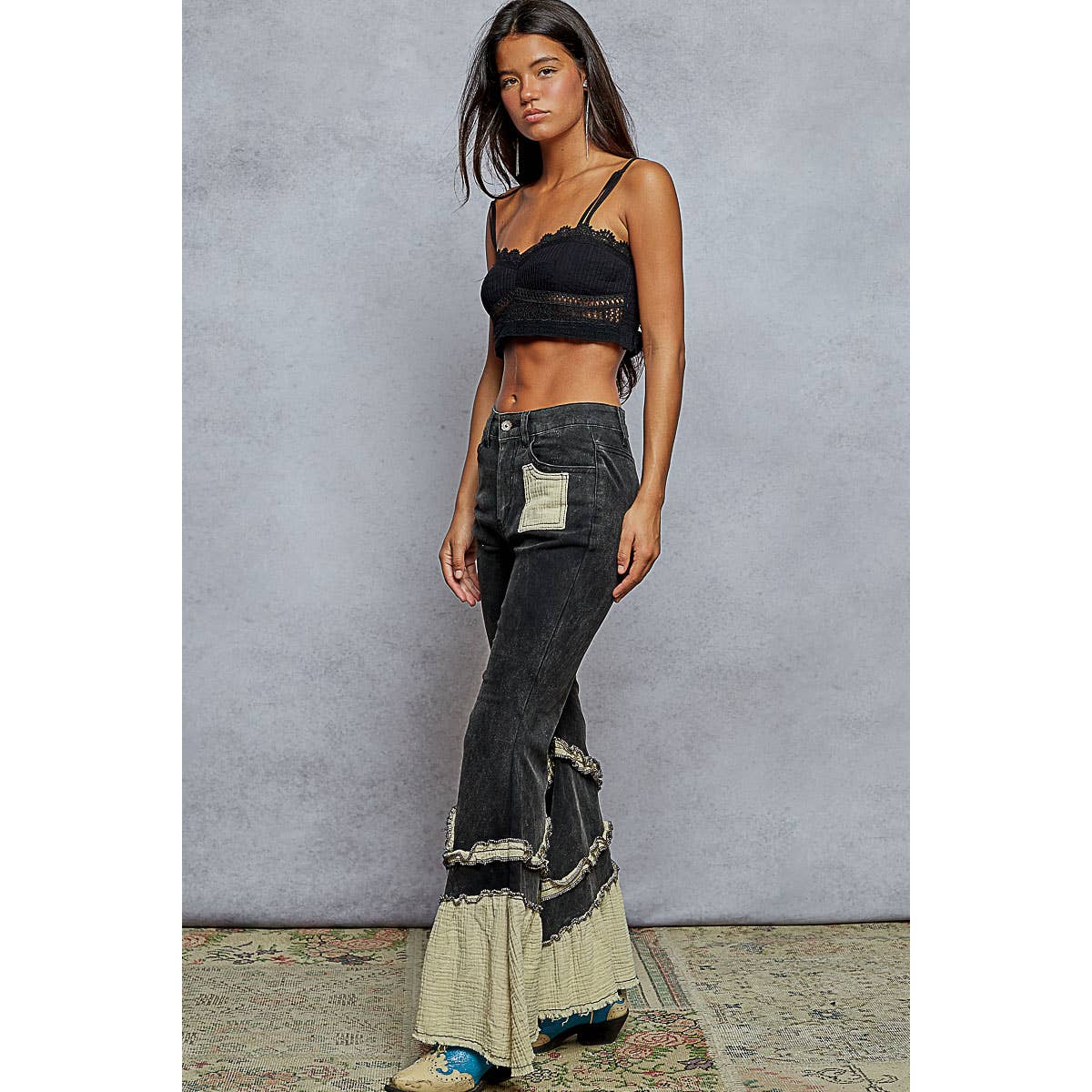Vintage Washing Solid Double Gauze Ruffle Twill Pants — image 1